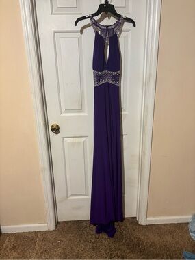Morgan & Co. Purple Jeweled Halter Evening Gown